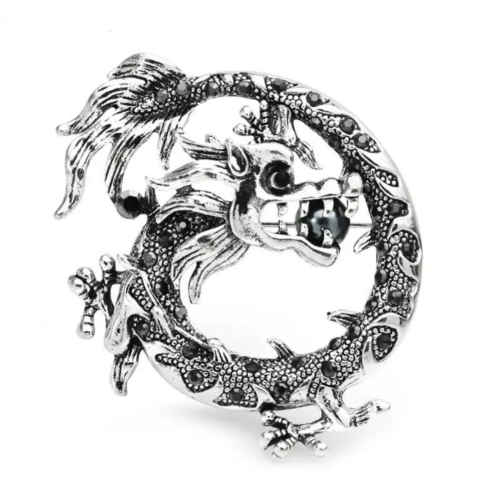 VINTAGE SILVER DRAGON BROOCH / PIN